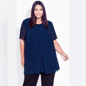 Avenue Studio Women's Plus Size 30/32 (4XL) Liv Overlay Mixed Media Top Navy NWT